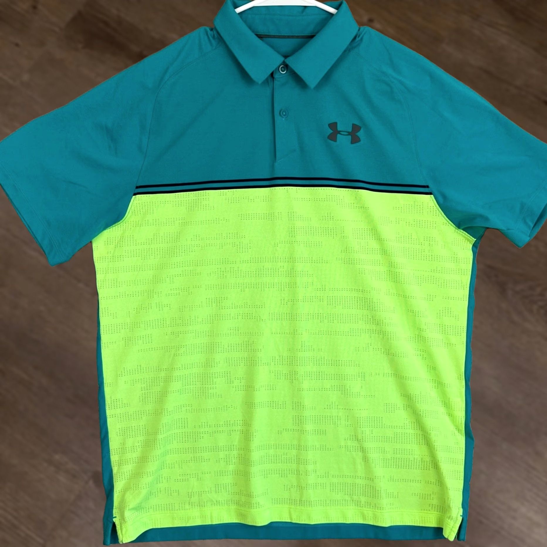 Under Armour Under Armour Polo Shirt Mens Large Teal Neon HeatGear Colorblock Polo Golf Size US L / EU 52-54 / 3 - 1 Thumbnail