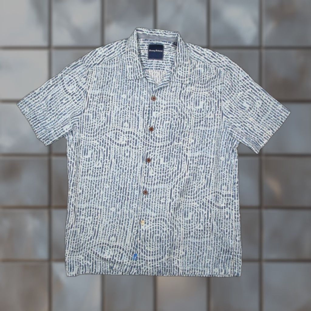 Tommy Bahama Tommy Bahama Shirt Mens Large Blue Button Up Silk Hawaiian Geometric Pattern Pocket 100% Silk Size US L / EU 52-54 / 3 - 1 Thumbnail