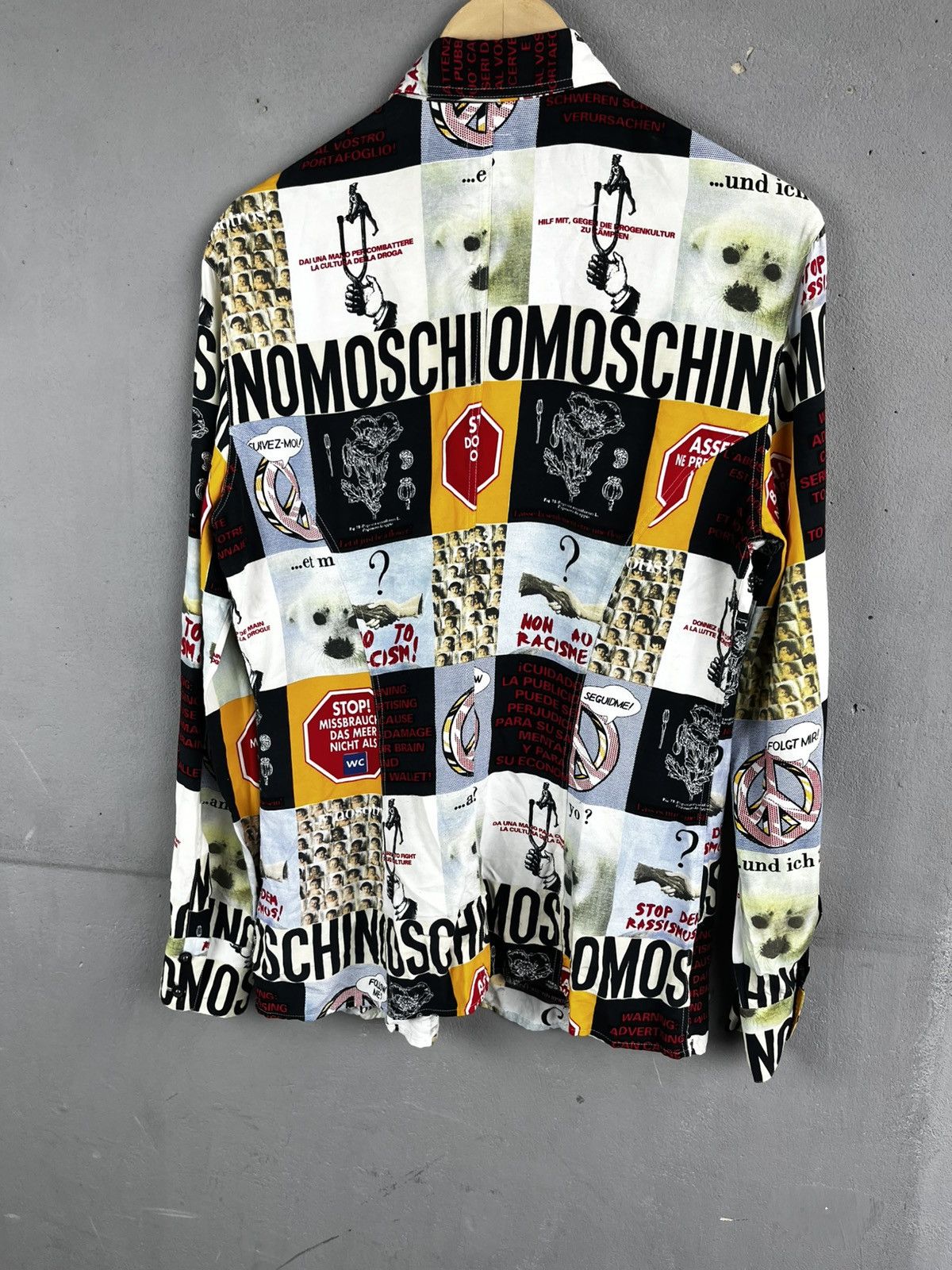 Moschino 1990s Moschino multicoloured viscose "No to racism" shirt Size M / US 6-8 / IT 42-44 - 12 Thumbnail