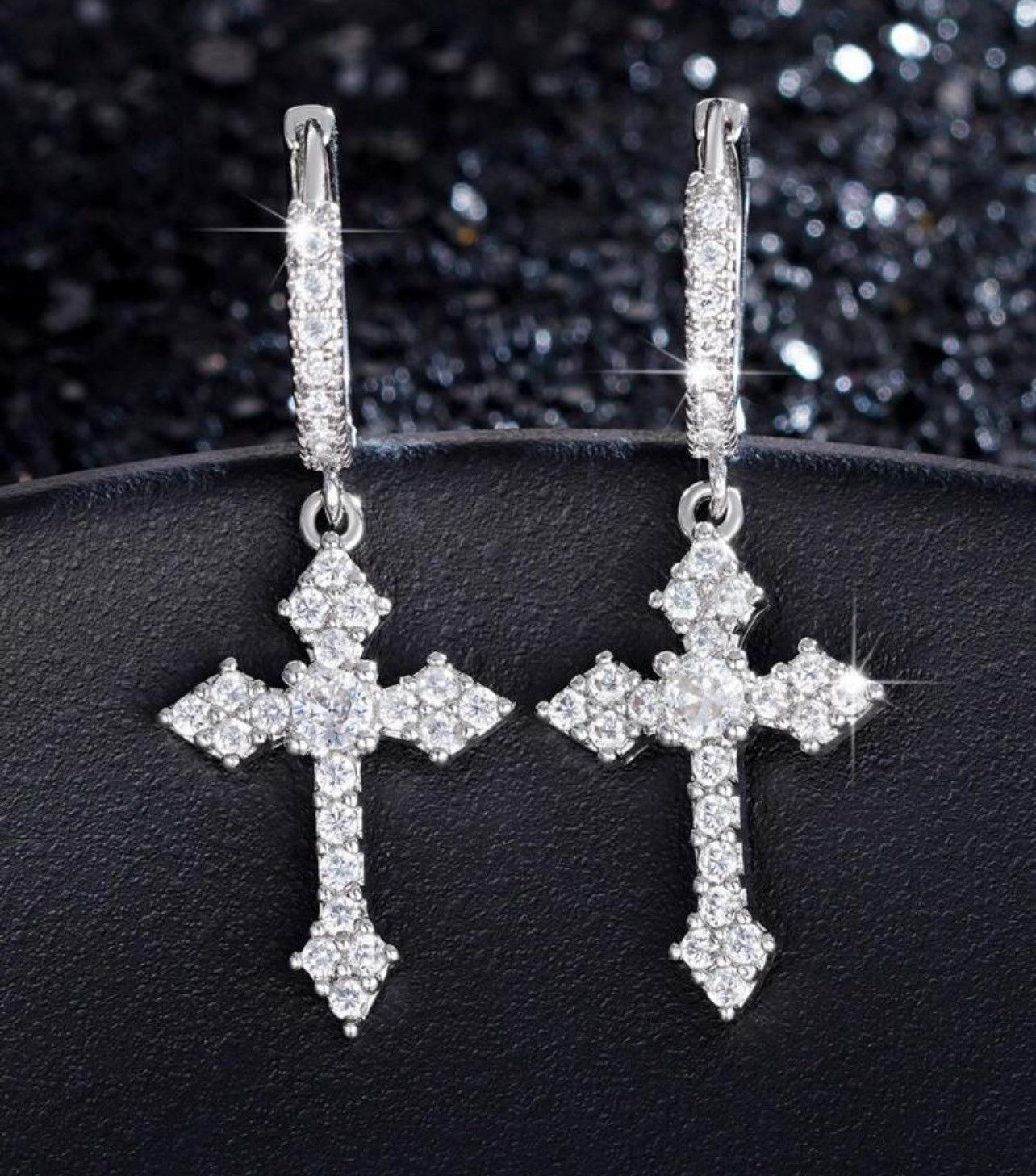 Cross Drop Earrings in Silver
