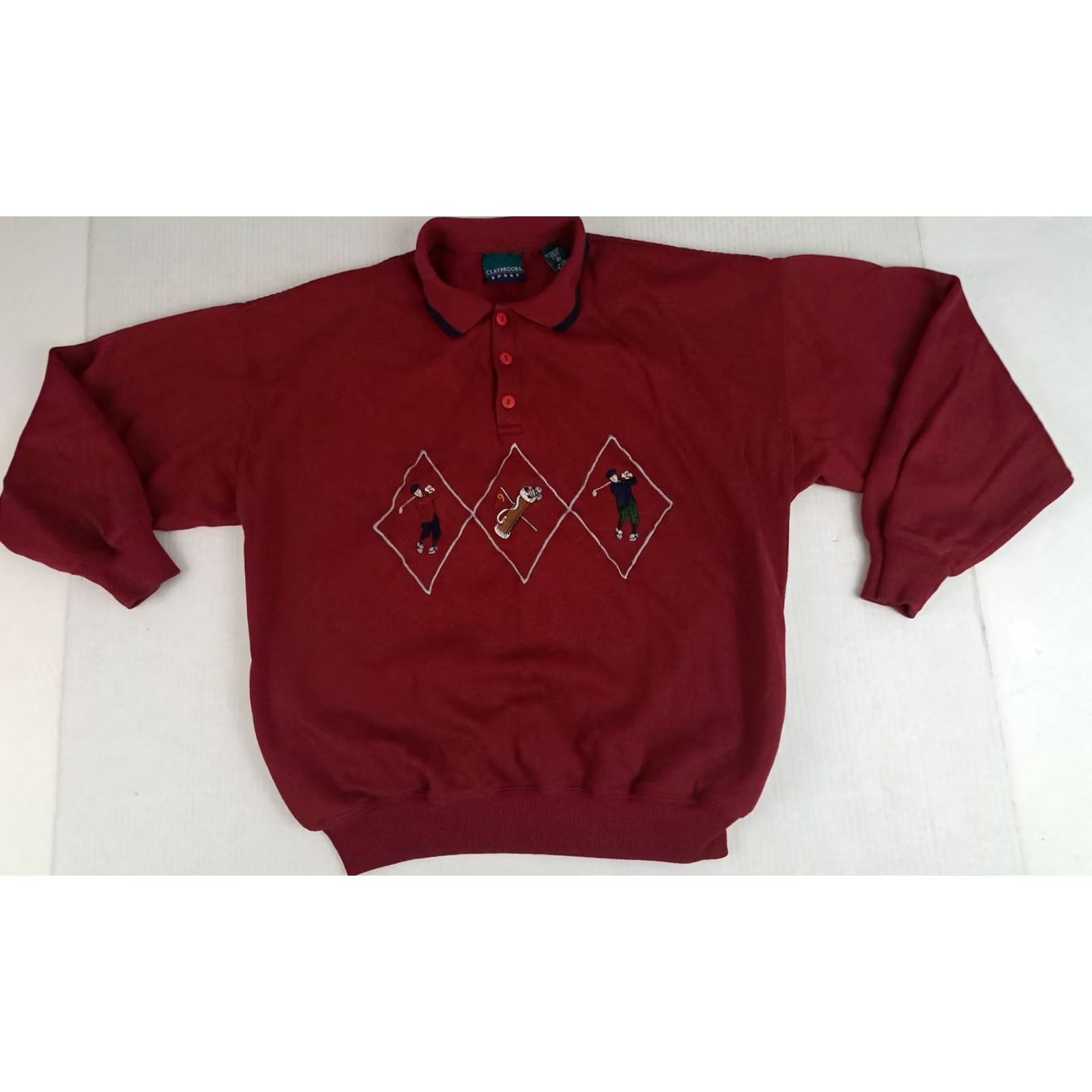 Vintage VINTAGE Claybrooke Men Sweater Embroidered 1/4 Button Long Sleeve Cotton Knit Dark Red Size M Golf Pullover Knit Winter Fall Spring Regular Size US M / EU 48-50 / 2 - 2 Thumbnail