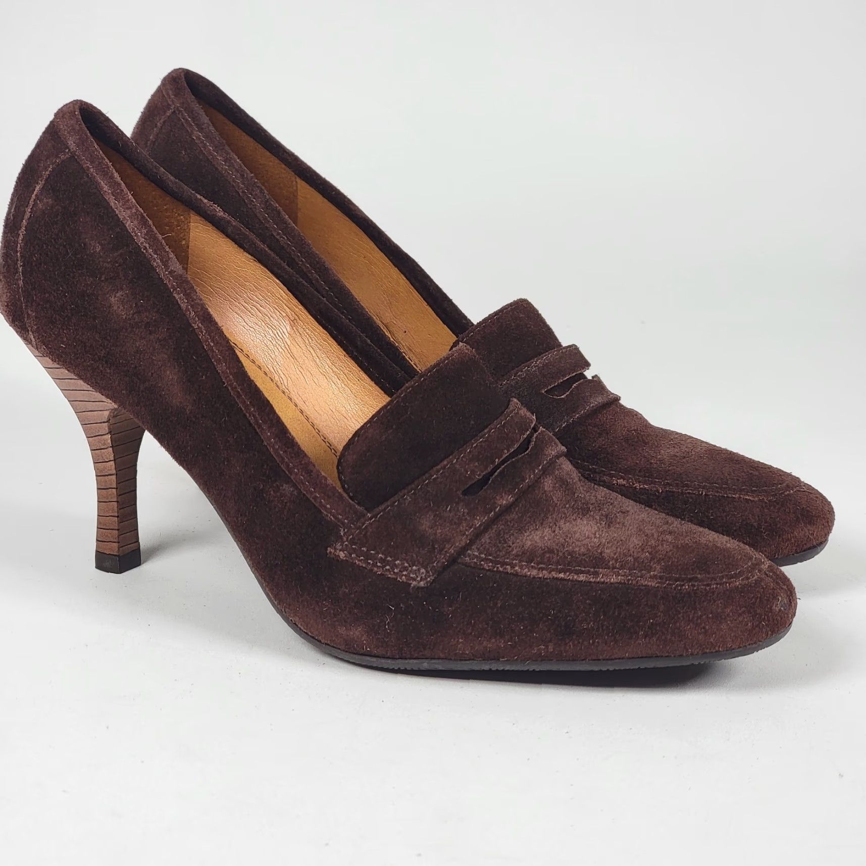 Vintage VINTAGE Unisa Brown Suede Women's Size 6 B Loafer Heels Slip On Almond Toe Stiletto High Heel Shoe USA Brazil Womens M) Size US 6 / IT 36 - 2 Thumbnail
