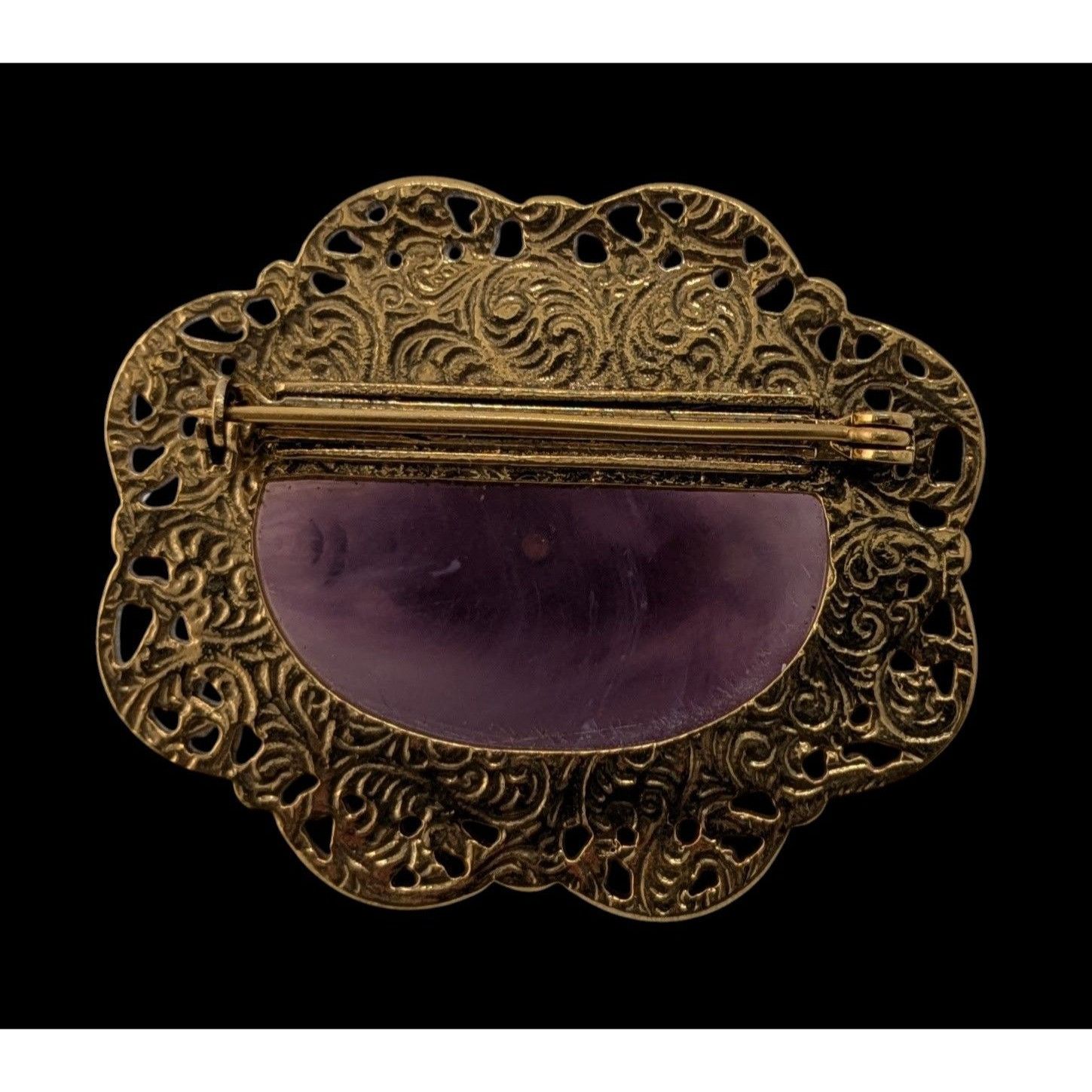 Other Vintage Regency-Style Ornate Brooch With Purple Stone Faux P Size ONE SIZE - 3 Thumbnail
