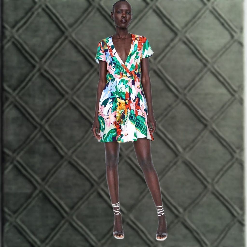 Zara Zara Ruched and Draped Floral Mini Dress in Multi, Size M | Grailed