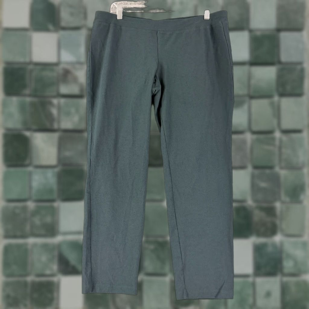 Eileen Fisher Eileen Fisher Cropped Pants Women Large Green Straight Leg Pull On Elastic Waist Size 36" / US 14 / IT 50 - 1 Thumbnail