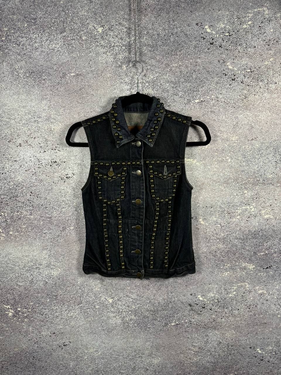 Allsaints × Vintage AllSaints Spitalfields Biker Studded Denim Vests Gilet S sz Size S / US 4 / IT 40 - 1 Thumbnail