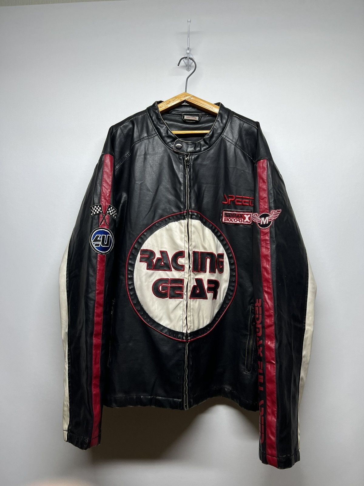 Vintage Y2k Redmax Speed Leather Racing Gear Jacket 00's