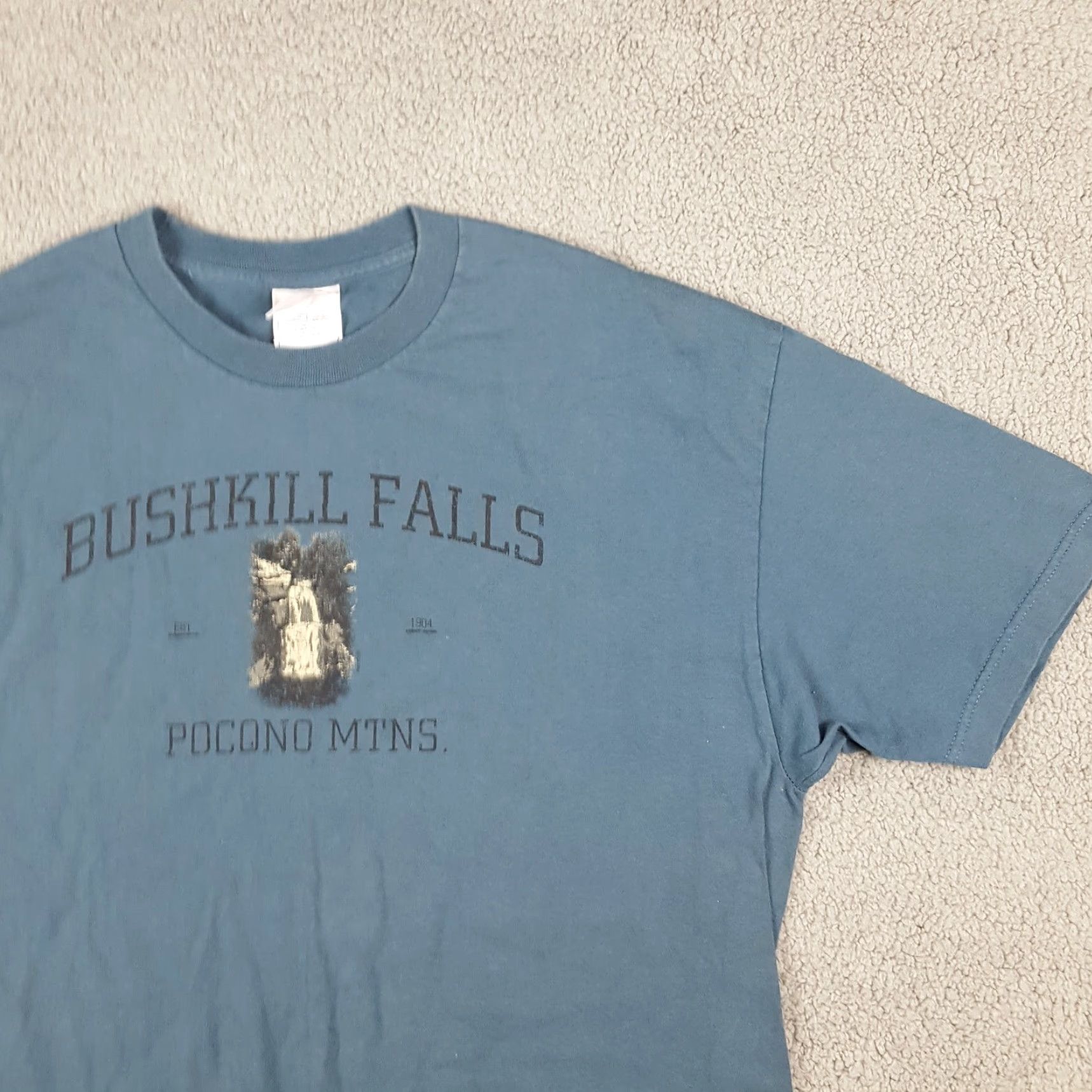 Etro VINTAGE 90s Bushkill Falls Pocono Mountains Outdoor Nature Men's XL T-Shirt Blue Cotton Retro Y2K Size US XL / EU 56 / 4 - 4 Thumbnail