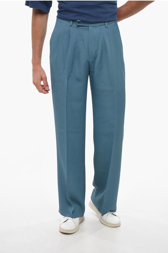 image of Amiri Double Pleated Straight Fit Pants in Blue, Men's (Size 31)