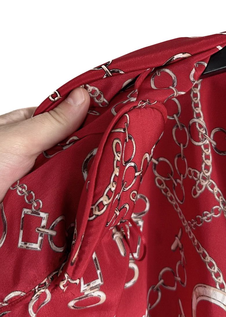 Balenciaga Balenciaga FW 2017 Red Chain Print Wrap Silk Kimono Blouse Size M / US 6-8 / IT 42-44 - 7 Thumbnail