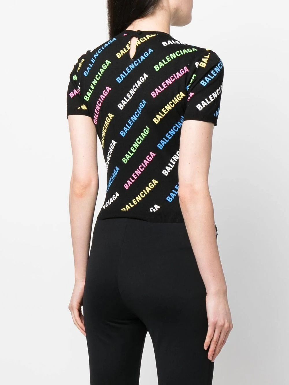 Balenciaga o1s1wg111124 Logo-Print Cropped Jumper Fit in Black Size M / US 6-8 / IT 42-44 - 3 Thumbnail