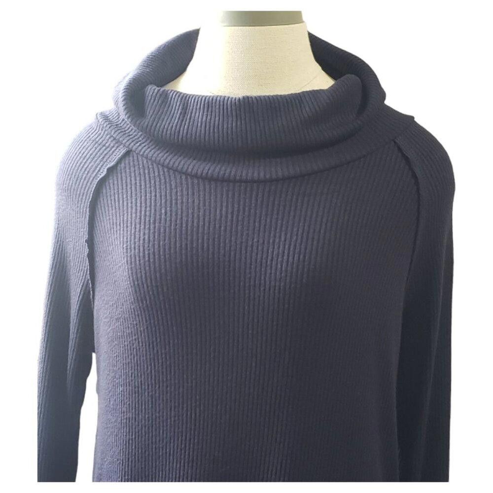 Designer CT1758 Charlie B Navy Cowl Neck Ribbed Top P/S Size S / US 4 / IT 40 - 2 Thumbnail
