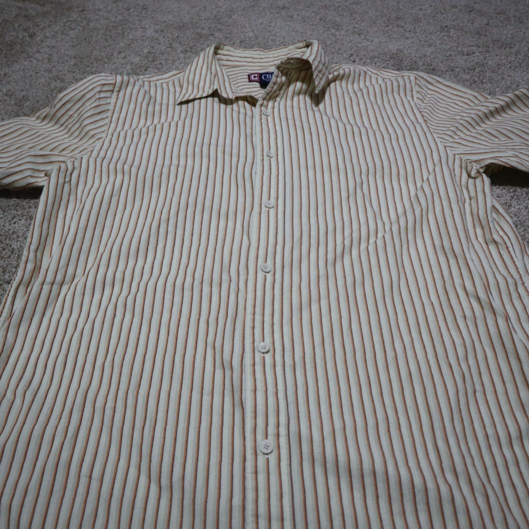 Chaps Chaps Shirt Mens L Cotton Short Sleeve Button-Down Striped Brown Cream Plaid Pattern 90s Style Size US L / EU 52-54 / 3 - 2 Thumbnail