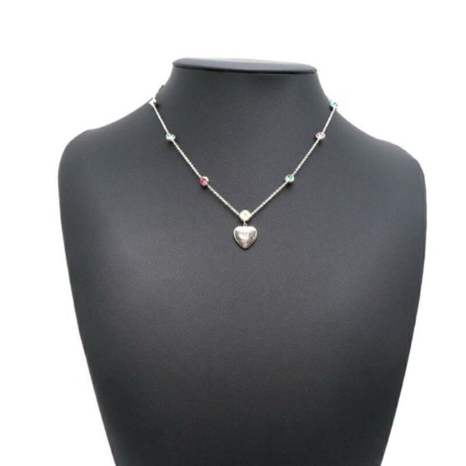 Gucci Gucci Sterling Silver Heart Necklace Pink Green Size ONE SIZE - 13 Thumbnail