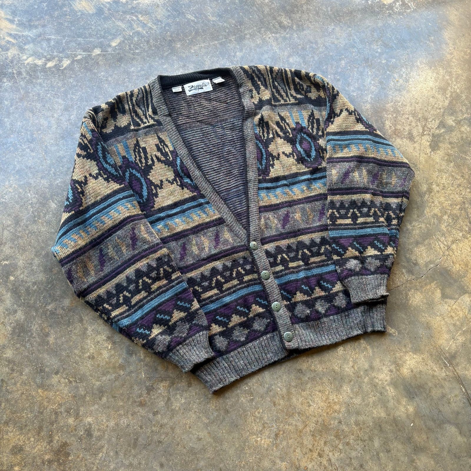 Vintage Vintage 90's Zeppelin Soft Cardigan Cobain Style Size US L / EU 52-54 / 3 - 2 Thumbnail