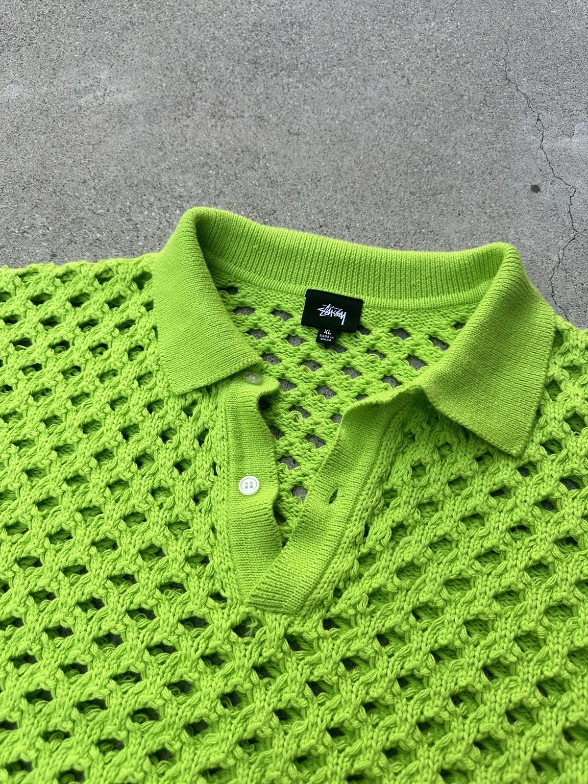 Stussy Stussy Boxy Green Open Knit Collared Polo Sweater Size US XL / EU 56 / 4 - 3 Thumbnail