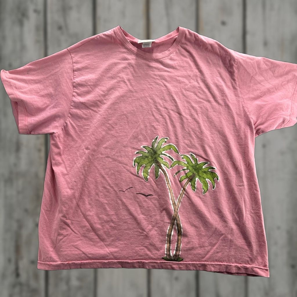 Vintage Morning Sun Shirt Womens 2XL Pink Palm Tree Graphic Tee Birds Casual Summer Top Size XXL / US 16-18 / IT 52-54 - 1 Thumbnail