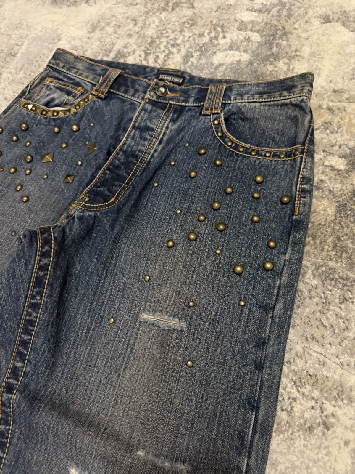 Japanese Brand Amore puro Artisanal Studded Distressed Baggy Jeans Size US 32 / EU 48 - 4 Thumbnail