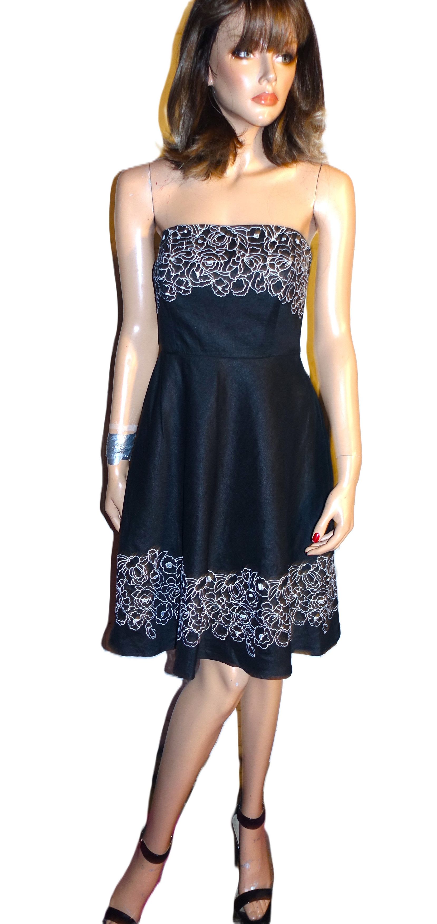 Loft Ann Taylor Loft Petites Black White Strapless Dress 6P Size M / US 6-8 / IT 42-44 - 3 Thumbnail