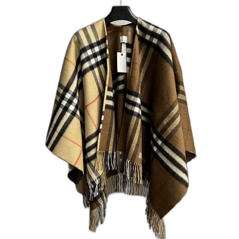burberry Plaid fringed wool mix-and-match cape cape