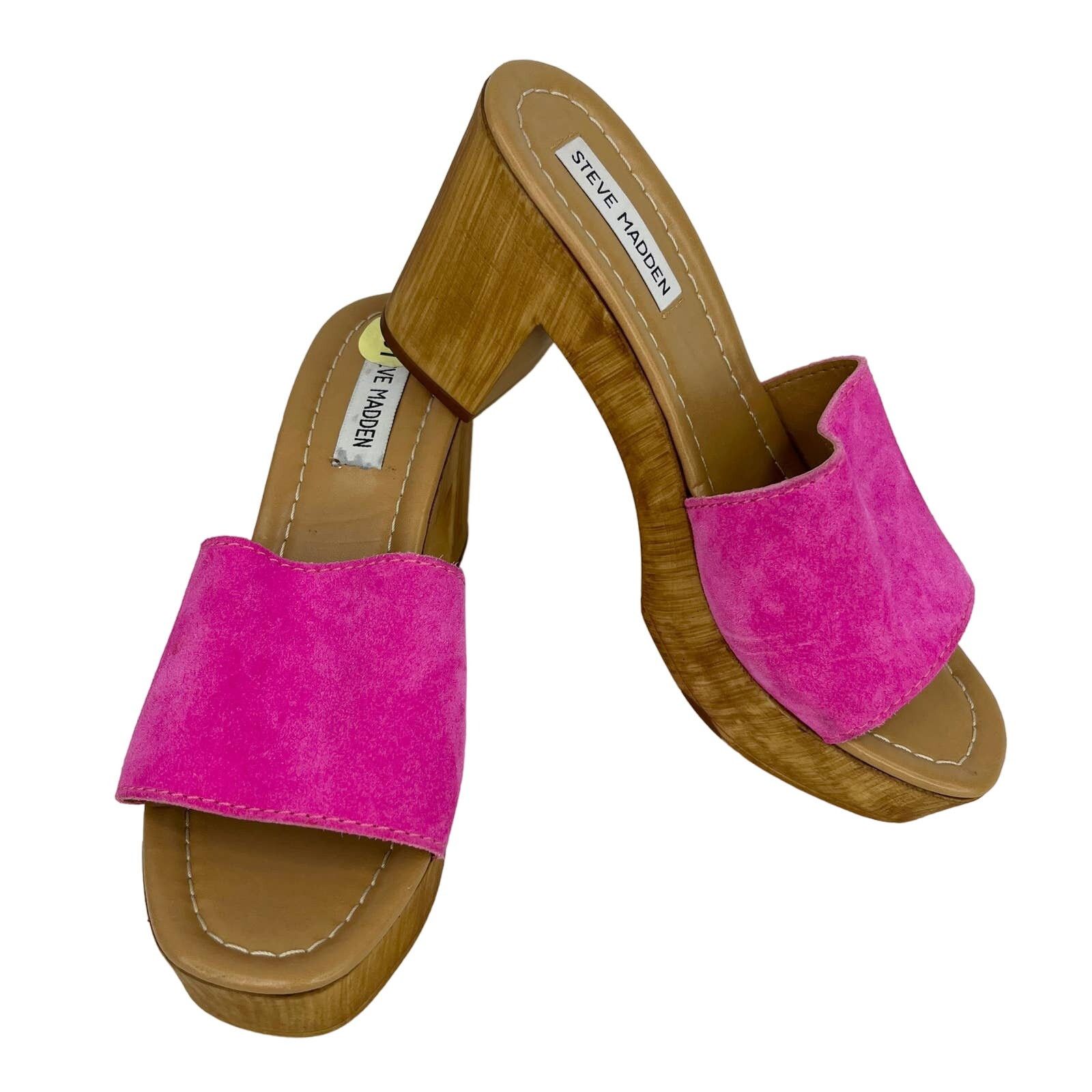 Steve Madden Neon Pink Block Heel Shoes Slides Sandals 9 Platform, Women's