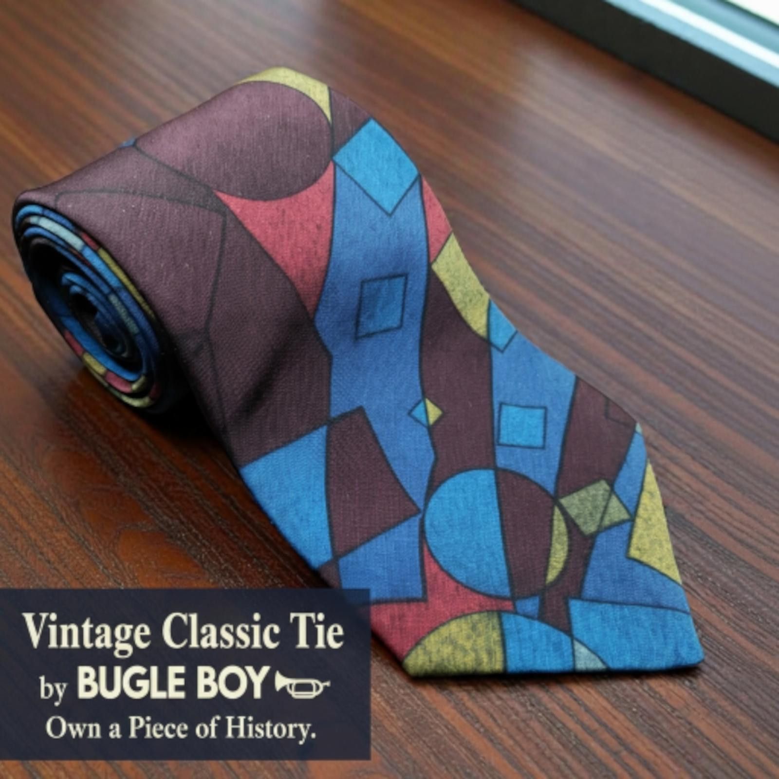 Bugle Boy Vintage Classic Bugle Boy Men's Tie with Geometric Pattern Size ONE SIZE - 1 Thumbnail
