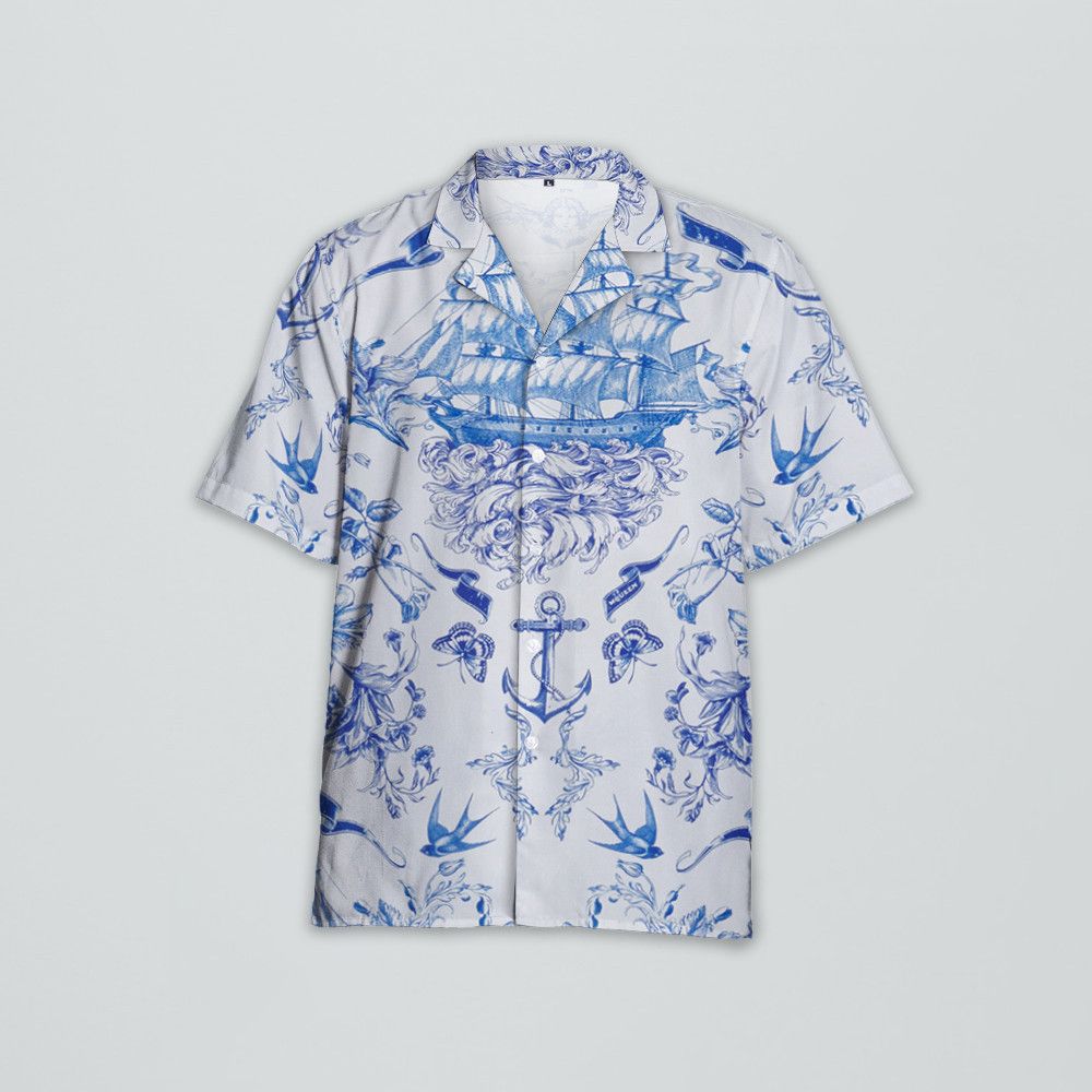 Designer Men’s Sailor Tattoo Hawaiian Shirt – Retro Nautical Style Size US M / EU 48-50 / 2 - 3 Thumbnail