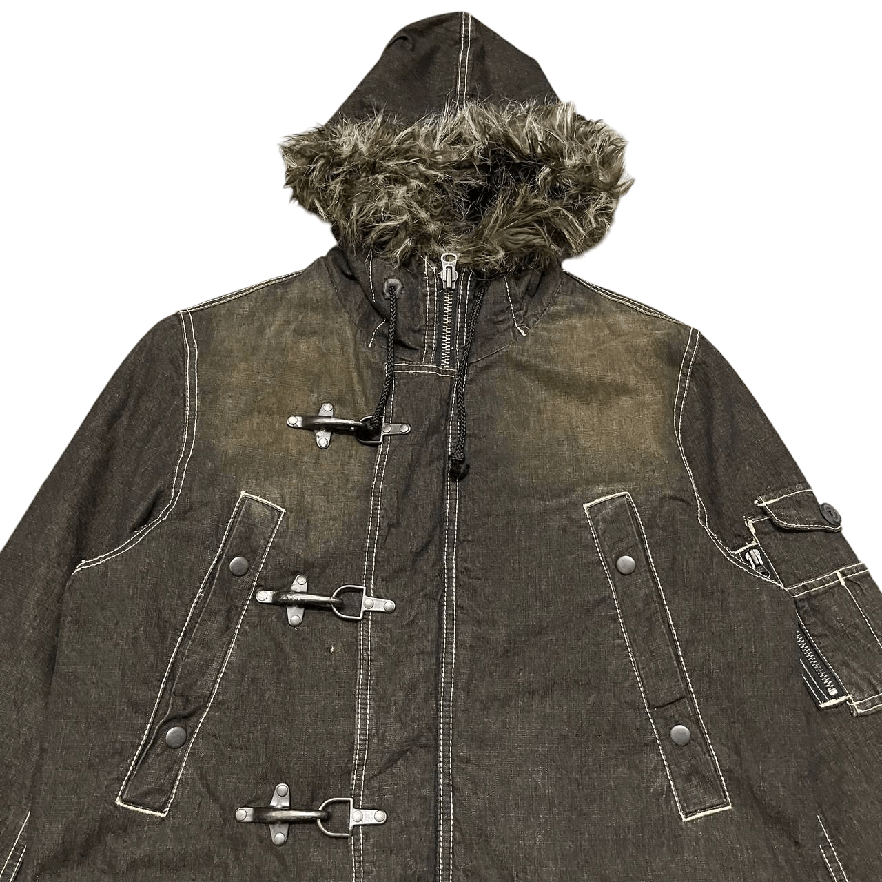 14th Addiction Vintage Blue 5 Fur Hooded Jacket ifsixwasnine lgb style Size US M / EU 48-50 / 2 - 2 Thumbnail