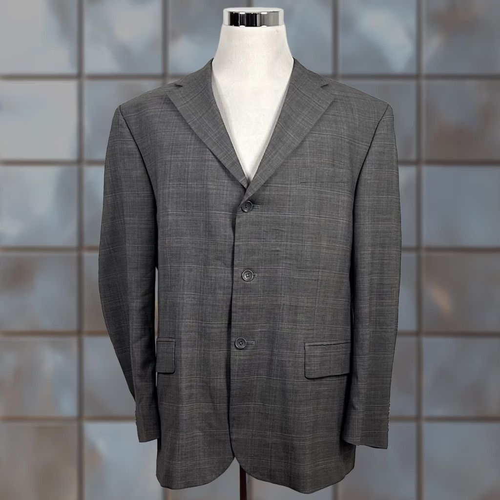 Oscar De La Renta Oscar de la Renta Suit 46R 2 Piece Wool Plaid Three-Button Gray Mens Buisness Formal Vintage: No Size 46R - 1 Thumbnail