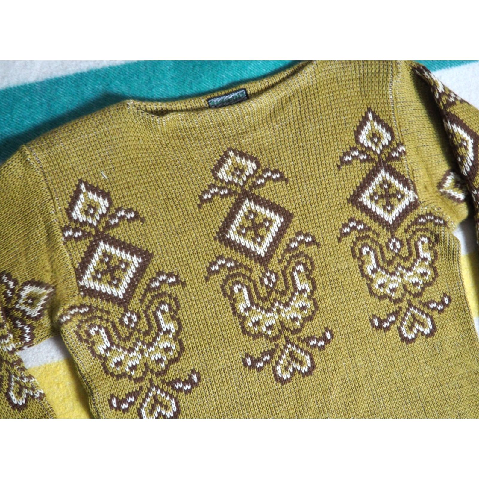 Vintage VTG Nordstrikk Wool Knit Pullover Sweater Womens L Yellow 1970s 80s Boho Nordic Vintage Knitwear Pullover Sweater Womens L Size L / US 10 / IT 46 - 4 Thumbnail