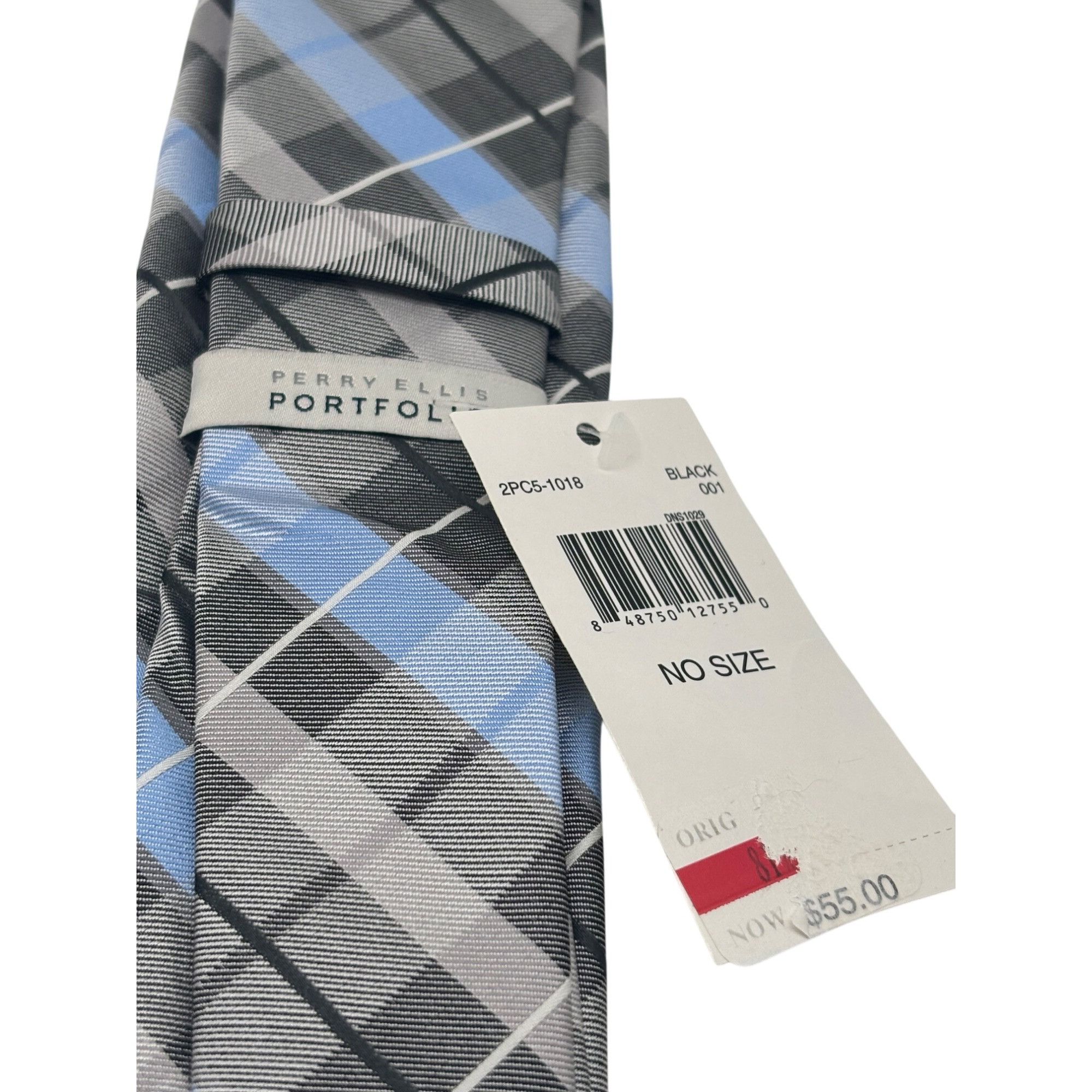 Perry Ellis Perry Ellis Portfolio Plaid Silk Necktie, Black (gray), OS Size ONE SIZE - 6 Thumbnail