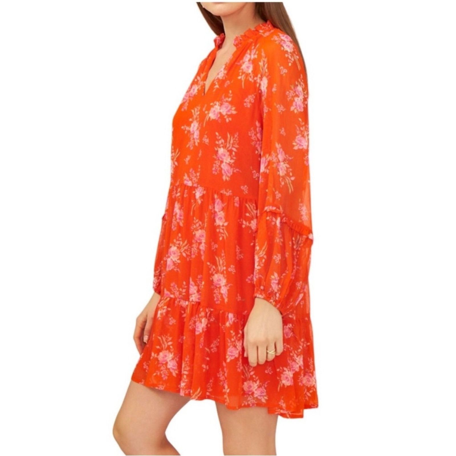 Vince Camuto Vince Camuto Orange/Pink Floral Boho Tunic Dress Size S Size S / US 4 / IT 40 - 3 Thumbnail