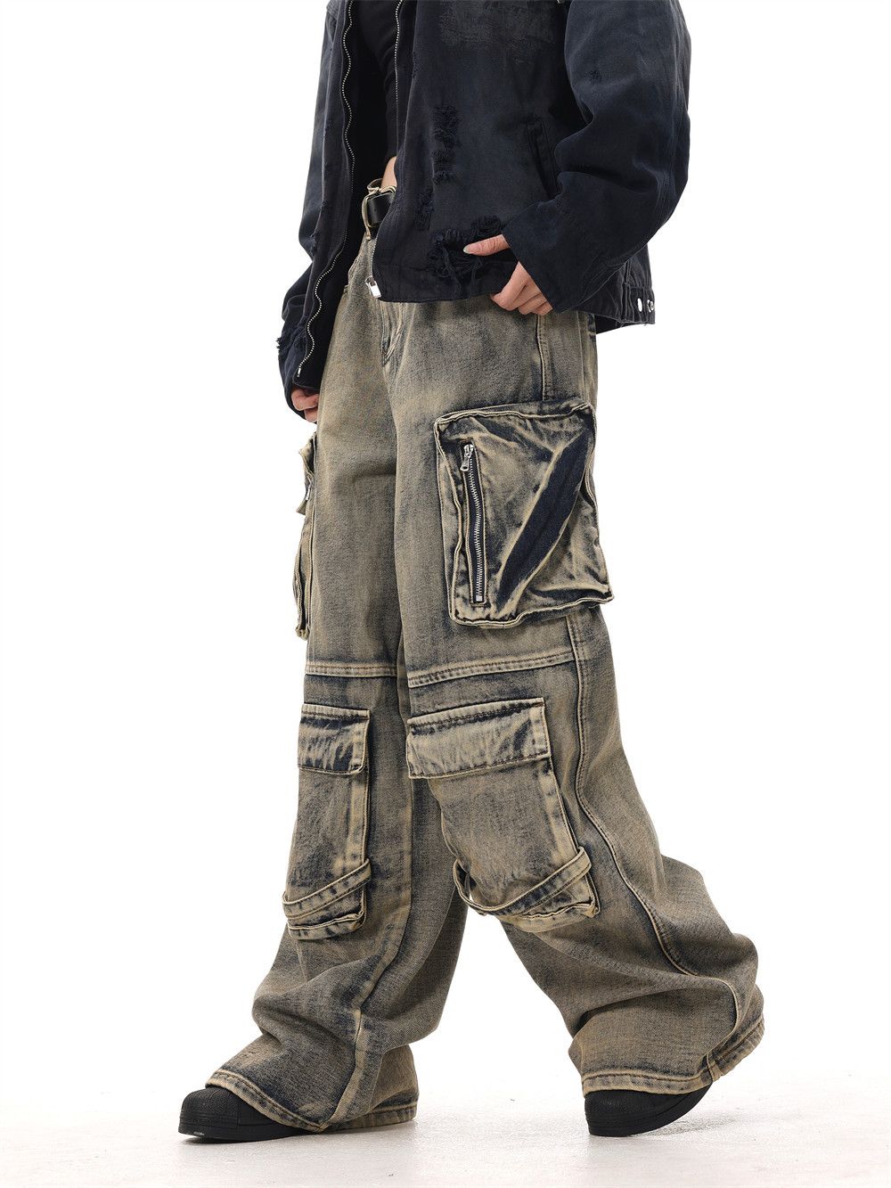 Japanese Brand Gray Distressed Multipocket Workwear Baggy Denim Size US 31 - 4 Thumbnail