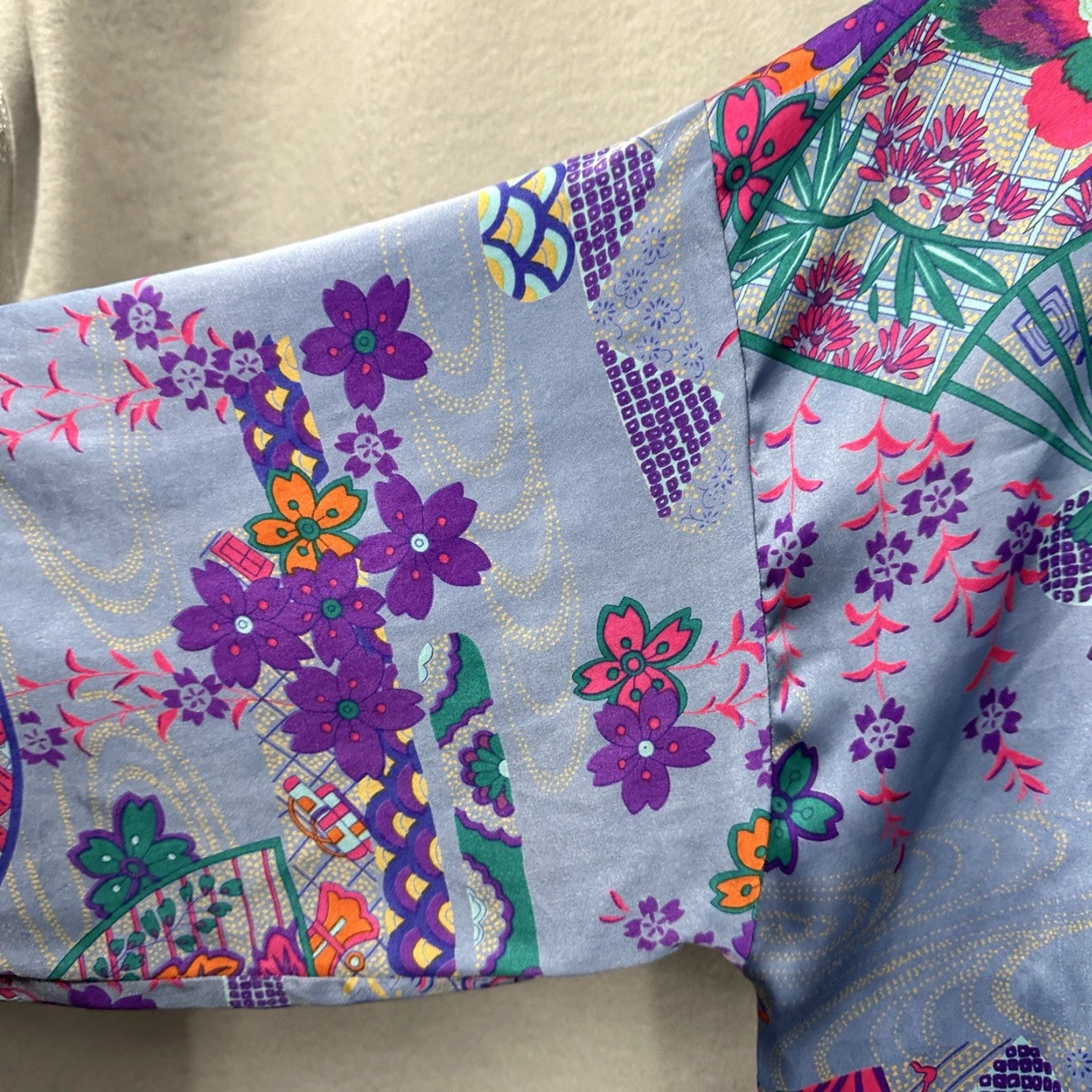 Vintage VINTAGE Fredericks Of Hollywood Robe Womens One Size Blue Satin Kimono Boho Floral y2k READ Size ONE SIZE - 7 Thumbnail