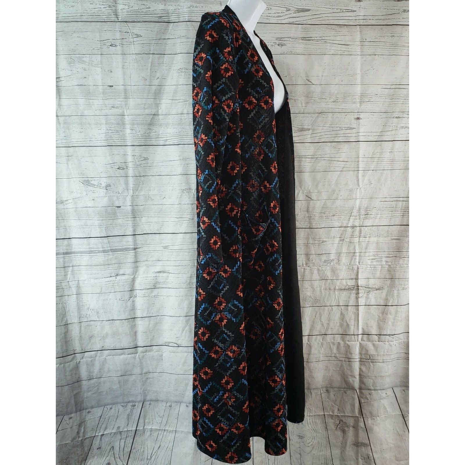 Vintage VINTAGE LuLaRoe Womens Sarah Duster Cardigan Sz Small Black Blue Geometric Long Sleeve Size S / US 4 / IT 40 - 3 Thumbnail