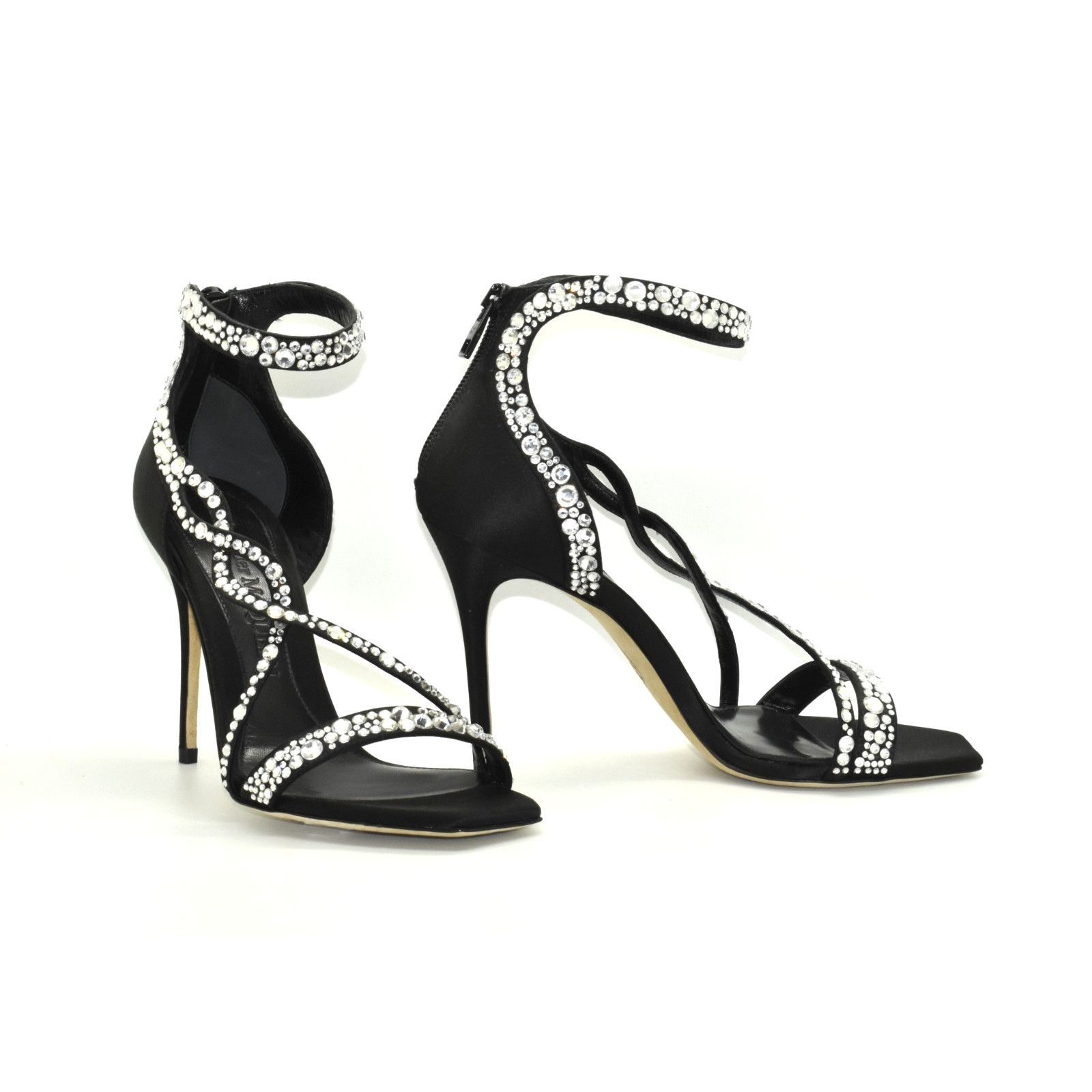 ALEXANDER MCQUEEN Crystal Embellished Satin Shoes Heels 37.5