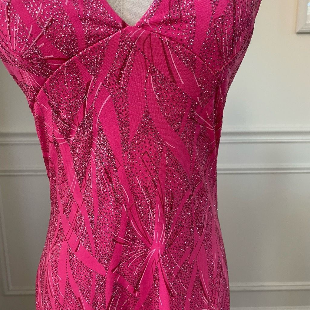 Vintage Vintage Y2K Ynes Stretchy BodyCon Mini Dress Bold Pink Glitt Size S / US 4 / IT 40 - 4 Thumbnail