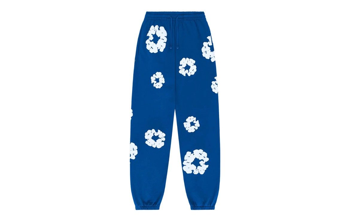 image of Denim Tears Cotton Wreath Sweatpants Size Large in Blue, Men's