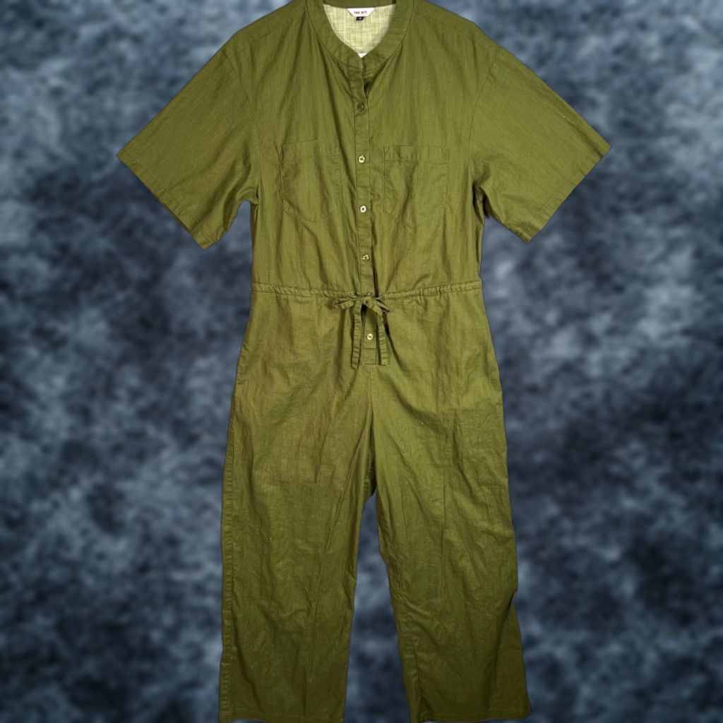 Olive VINTAGE The Kit Womens One-Piece Jumpsuit Olive Green Button-Front Short Sleeve 100% Cotton Size 4 Womens Size 27" / US 4 / IT 40 - 1 Thumbnail
