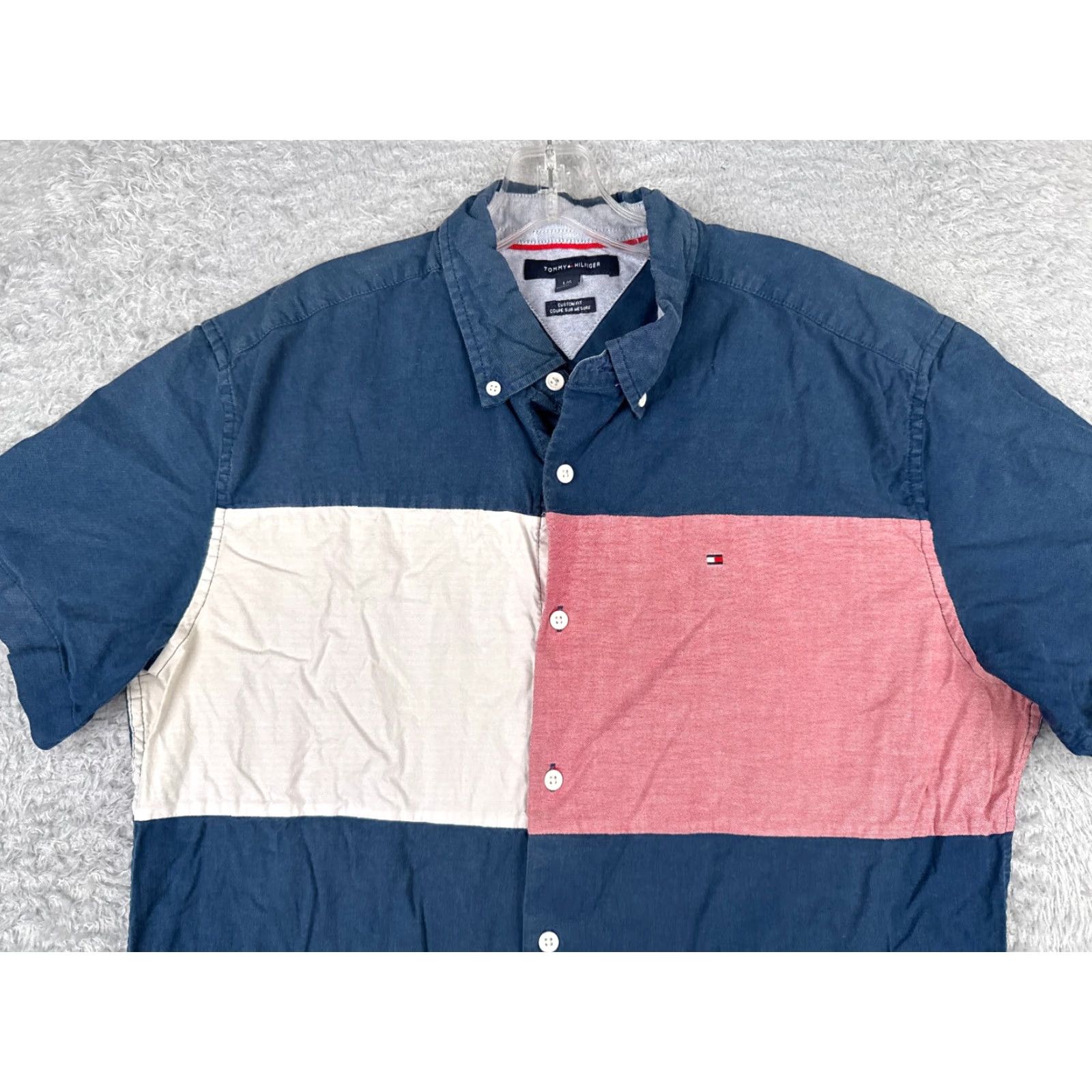Tommy Hilfiger VINTAGE Tommy Hilfiger Men's Shirt XL Blue Cotton Chambray Short Sleeve Button-Up Casual 90s Boys Size US XL / EU 56 / 4 - 4 Thumbnail