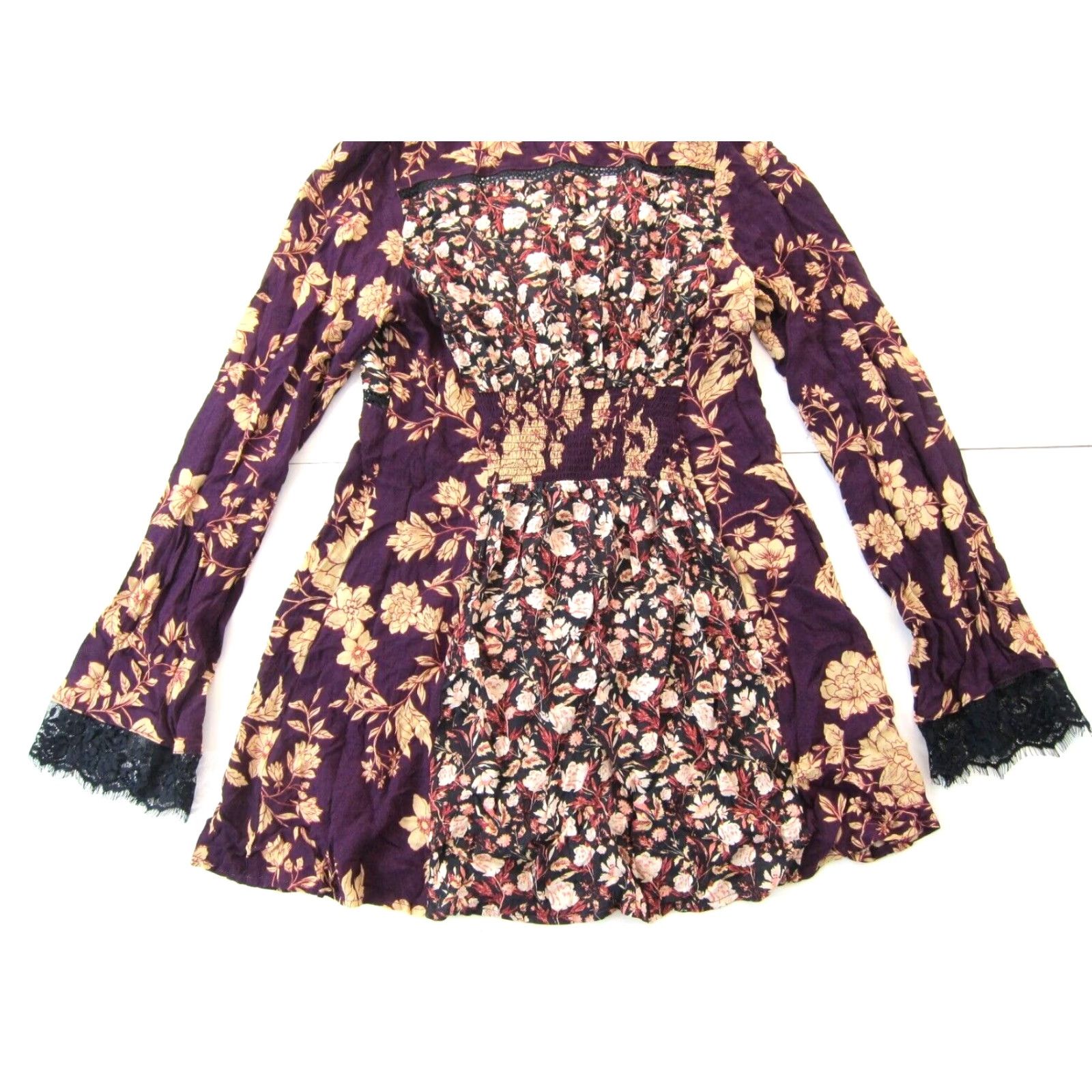 Free People Free People Dress Pink Black Floral V-Neck Long Sleeve Tunic Smock 100% Rayon S Size S / US 4 / IT 40 - 5 Thumbnail