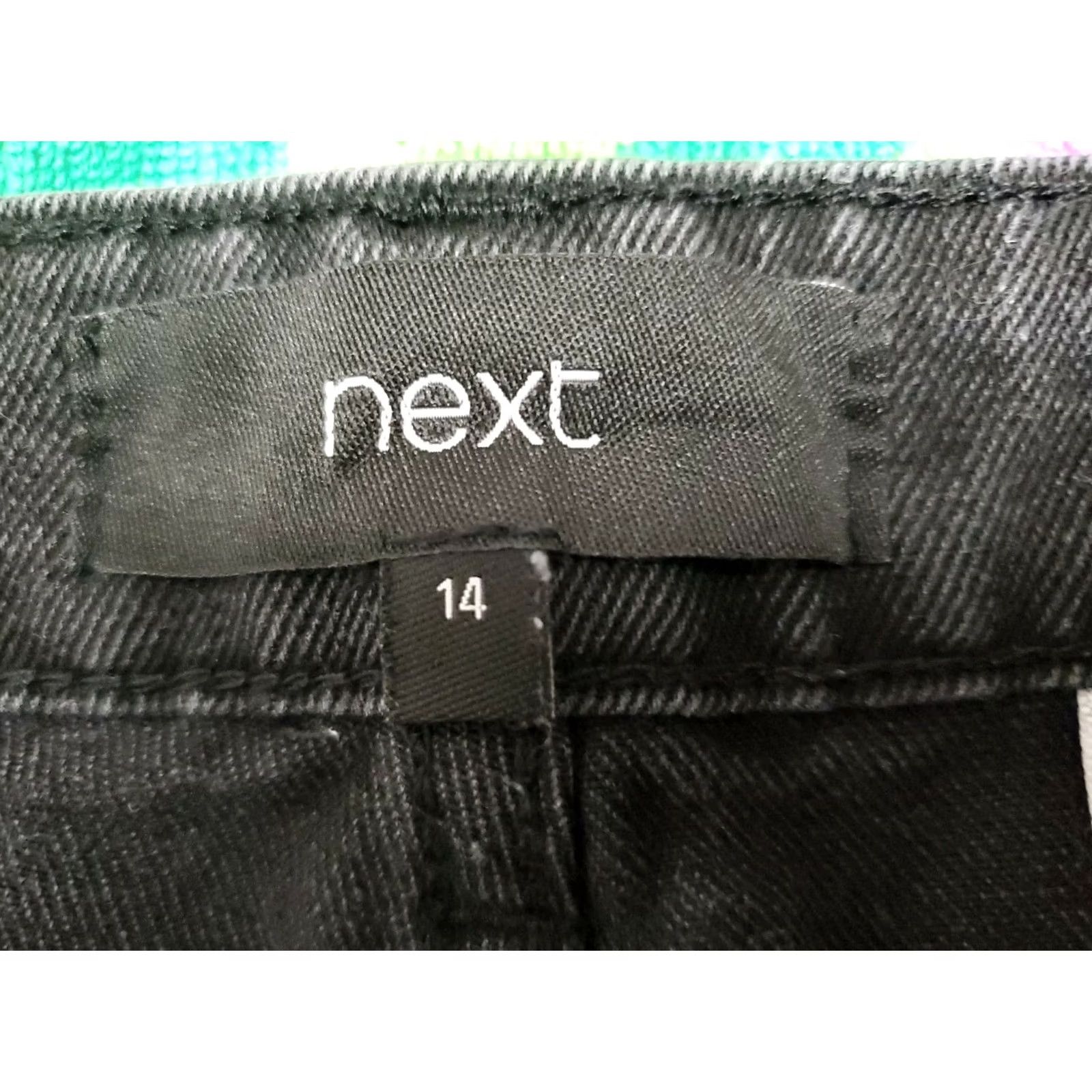 NEXT NEXT Women's Black Raw Hem Embroidered Jean Shorts SZ 14 UK 42 Short Denim Women Dark Black 3in Inseam Embroidered Frayed Jeans Size 36" / US 14 / IT 50 - 6 Thumbnail