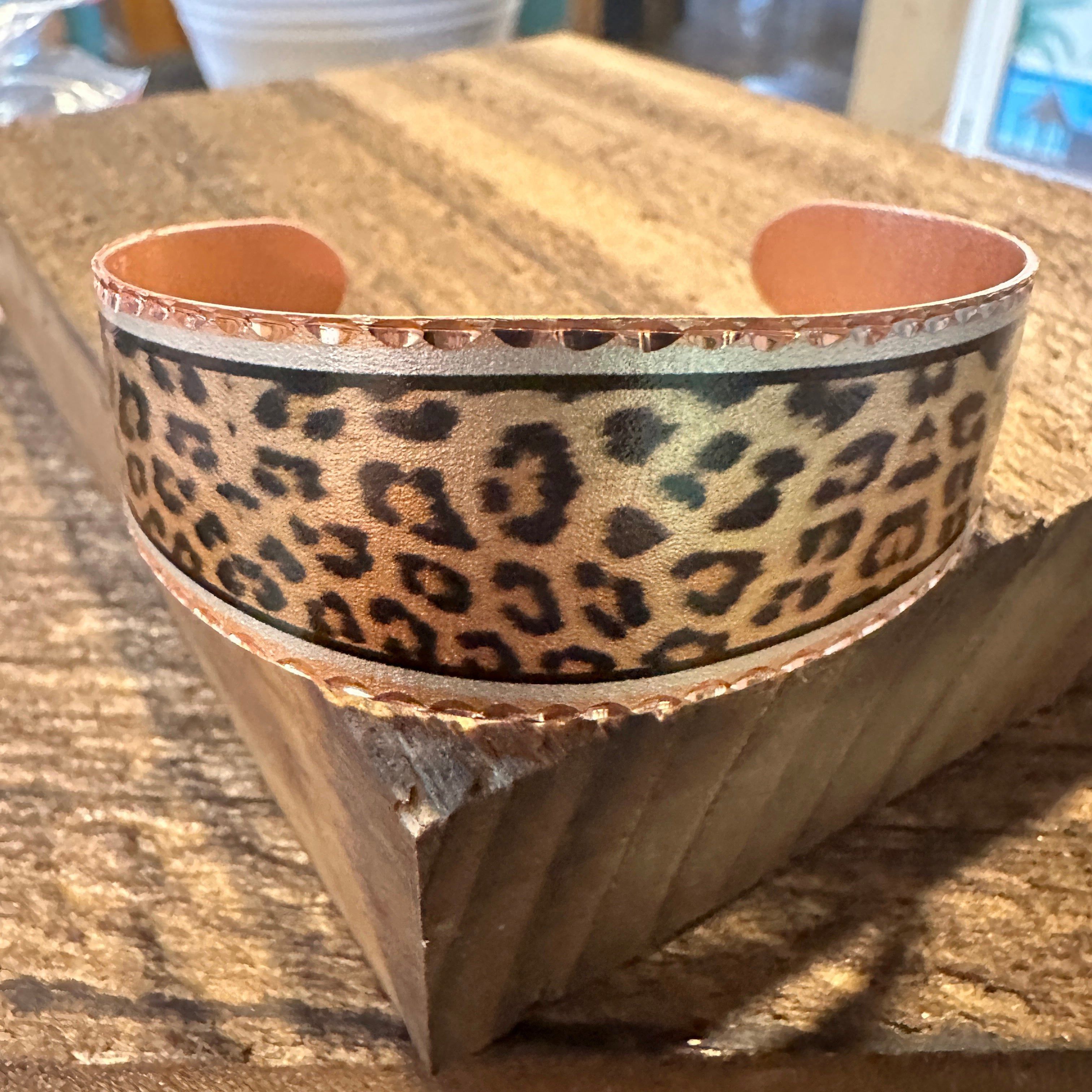 Other Handmade Boho Copper Wide Cuff Bracelet, Diamond Cut Leopard Size ONE SIZE - 2 Thumbnail