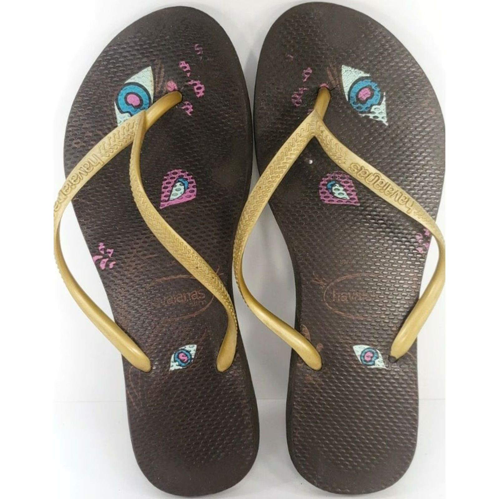 Vintage Havaianas Sandals Women's 9 Gold Straps Brown Footbed Comfy Casual Flip Flop Slips On Rubber Breathable 2020 Mens? Size US 9 / IT 39 - 7 Thumbnail