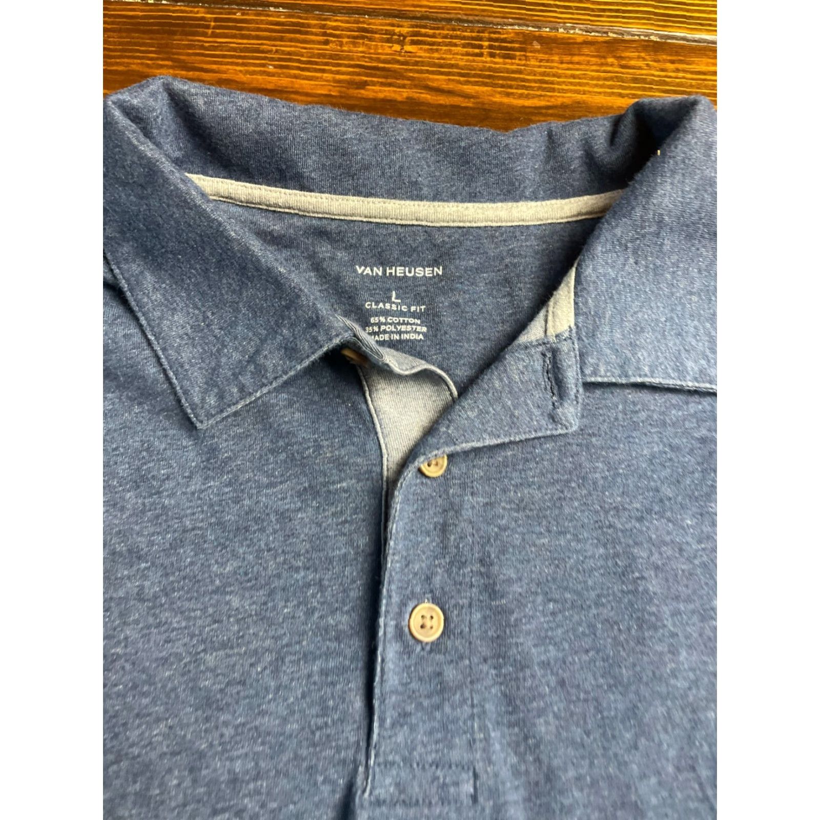 Van Heusen VAN HEUSEN Shirt Mens Size Large Blue Classic Fit Short Sleeve Polo Size US L / EU 52-54 / 3 - 3 Thumbnail