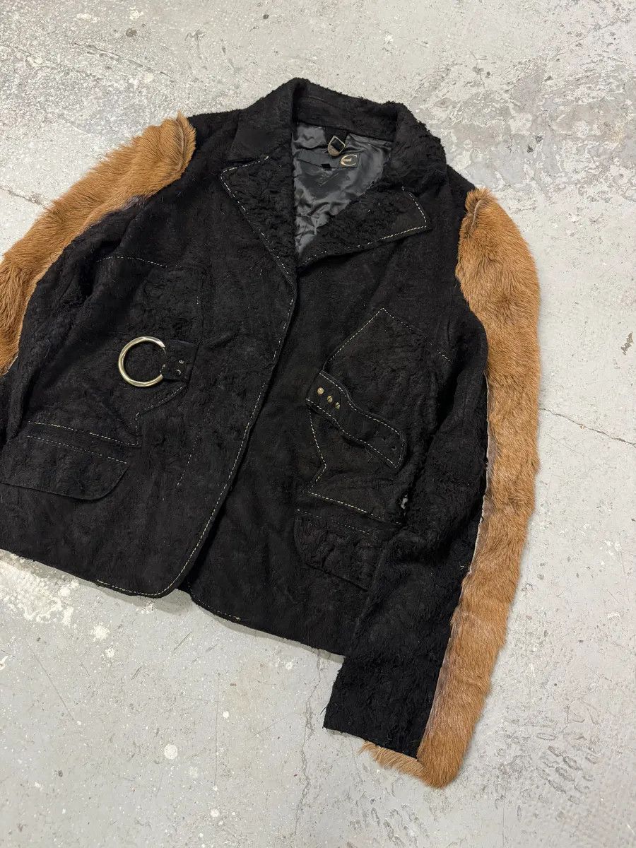 Just Cavalli 2000s Cavalli Black & Brown Fur Effect Distressed Blazer Jacket Size US S / EU 44-46 / 1 - 10 Thumbnail