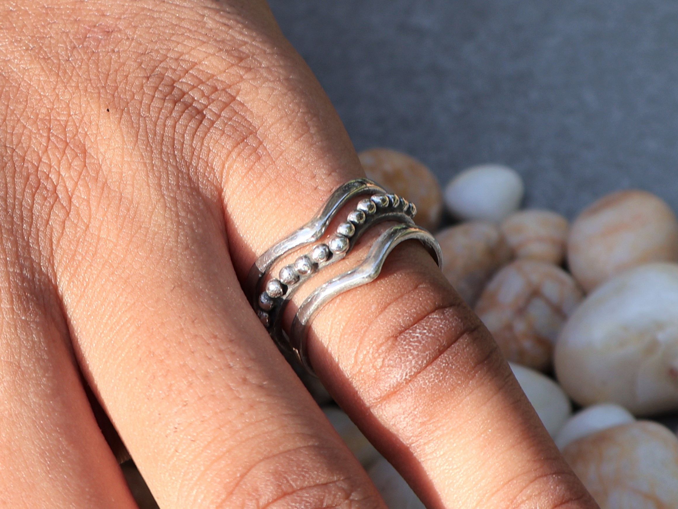 Handmade Tirple Layer Stacking Ring, Sterling Silver Handmade Band, Size ONE SIZE - 6 Thumbnail