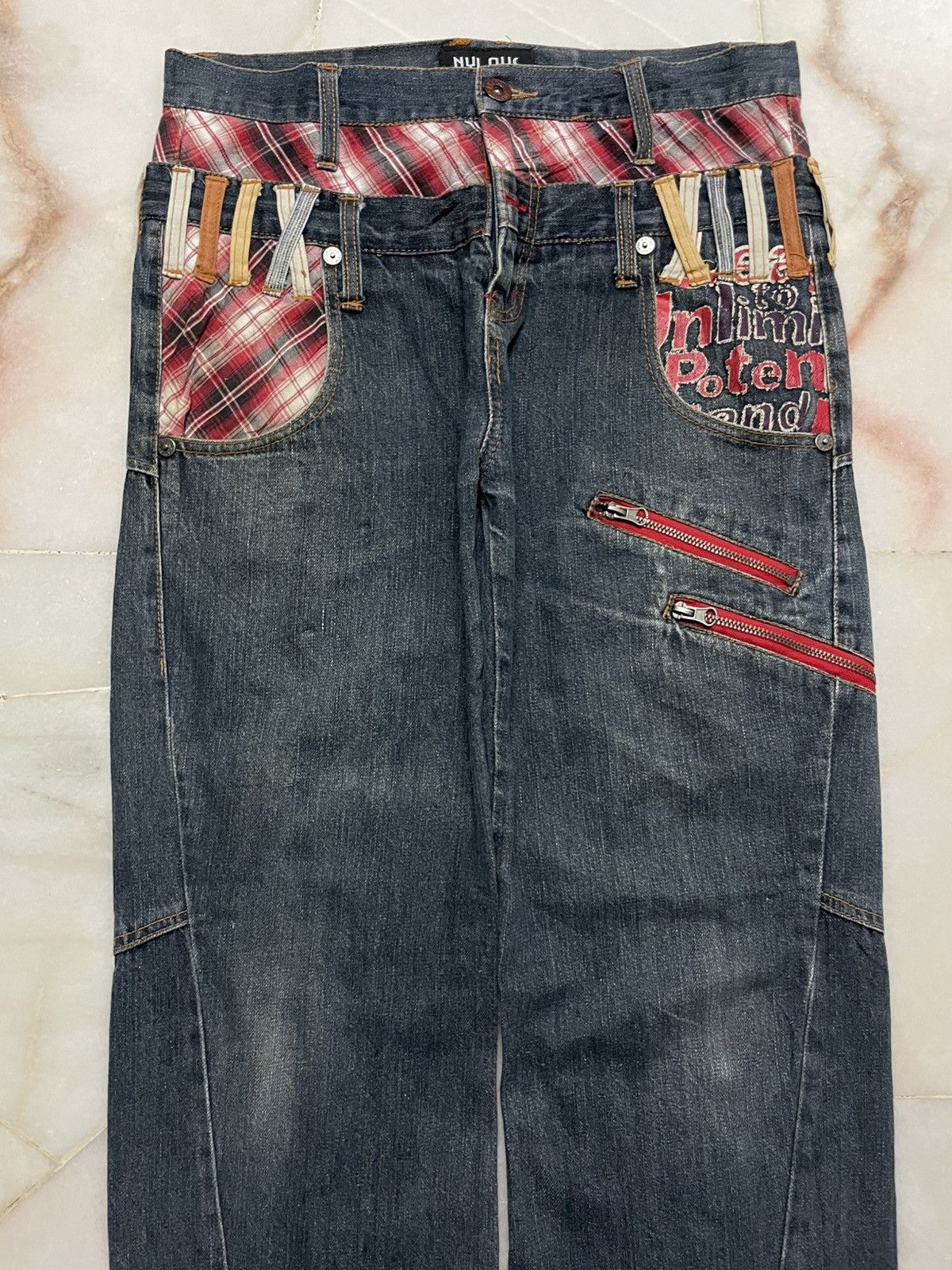 💥Double Waist💥Sick Vintage Nylus Faded Zipper Punk Jeans