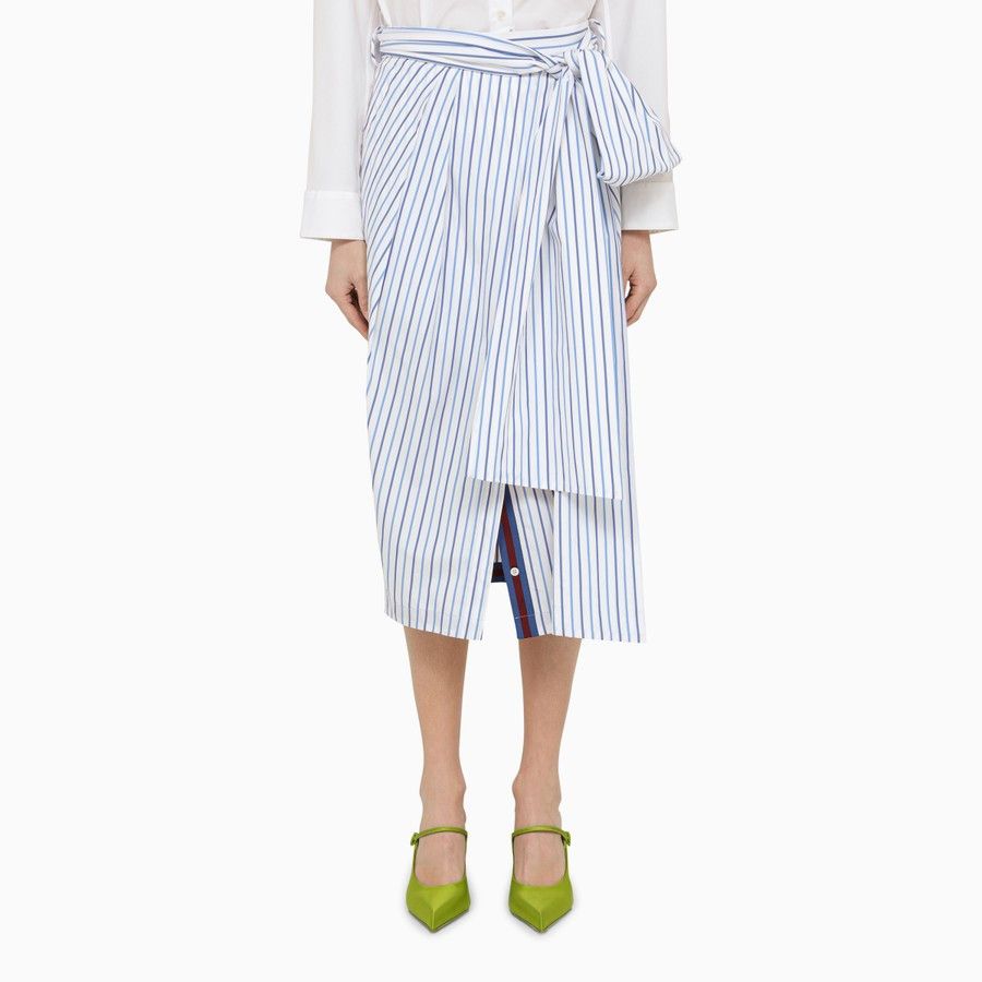 Dries Van Noten o1d2blof0824 Striped Cotton Midi Skirt in Light Blue & White Size 26" / US 2 / IT 38 - 1 Thumbnail