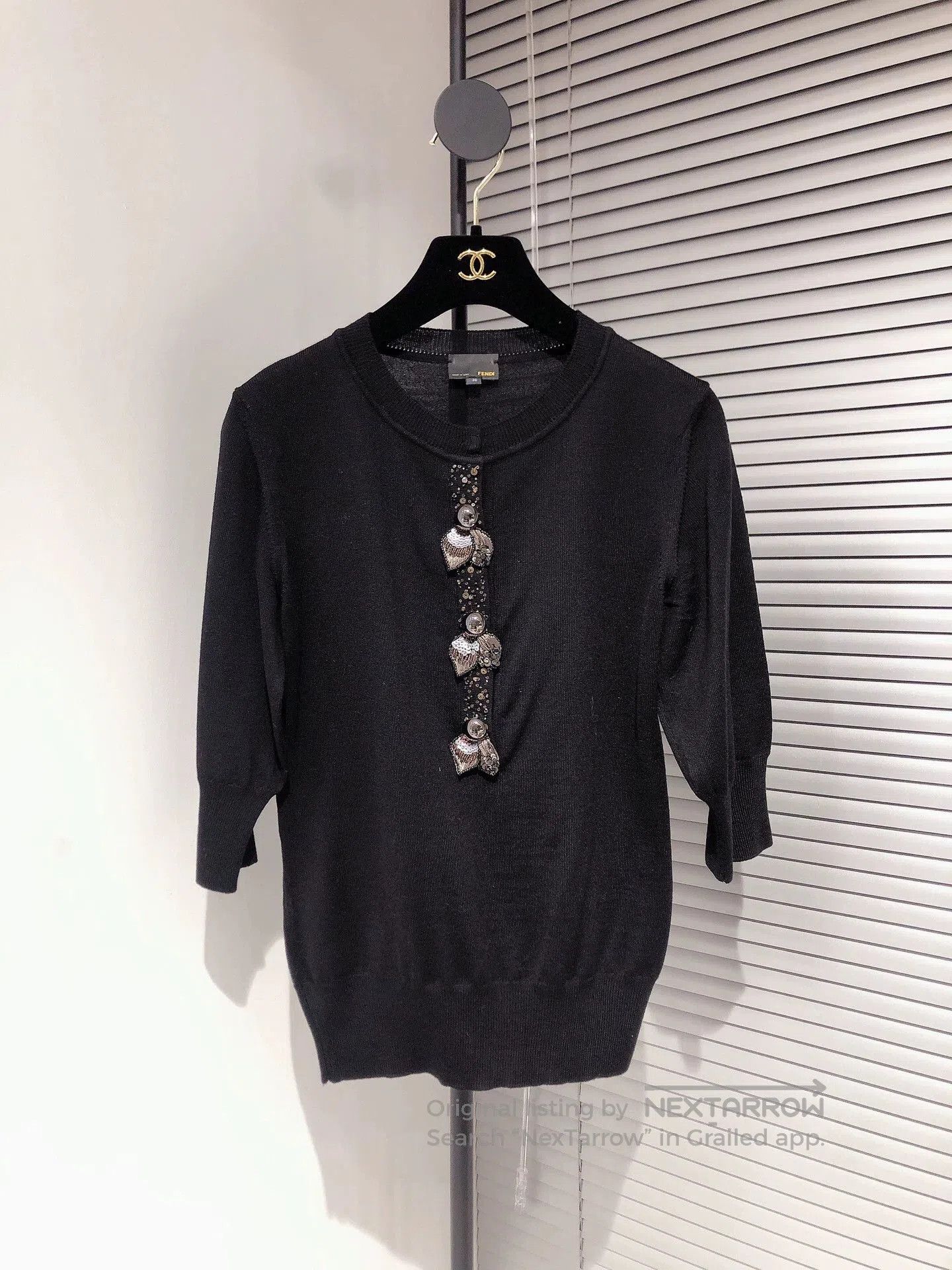 FENDI Black Sequin Beaded Knit Sweater.
